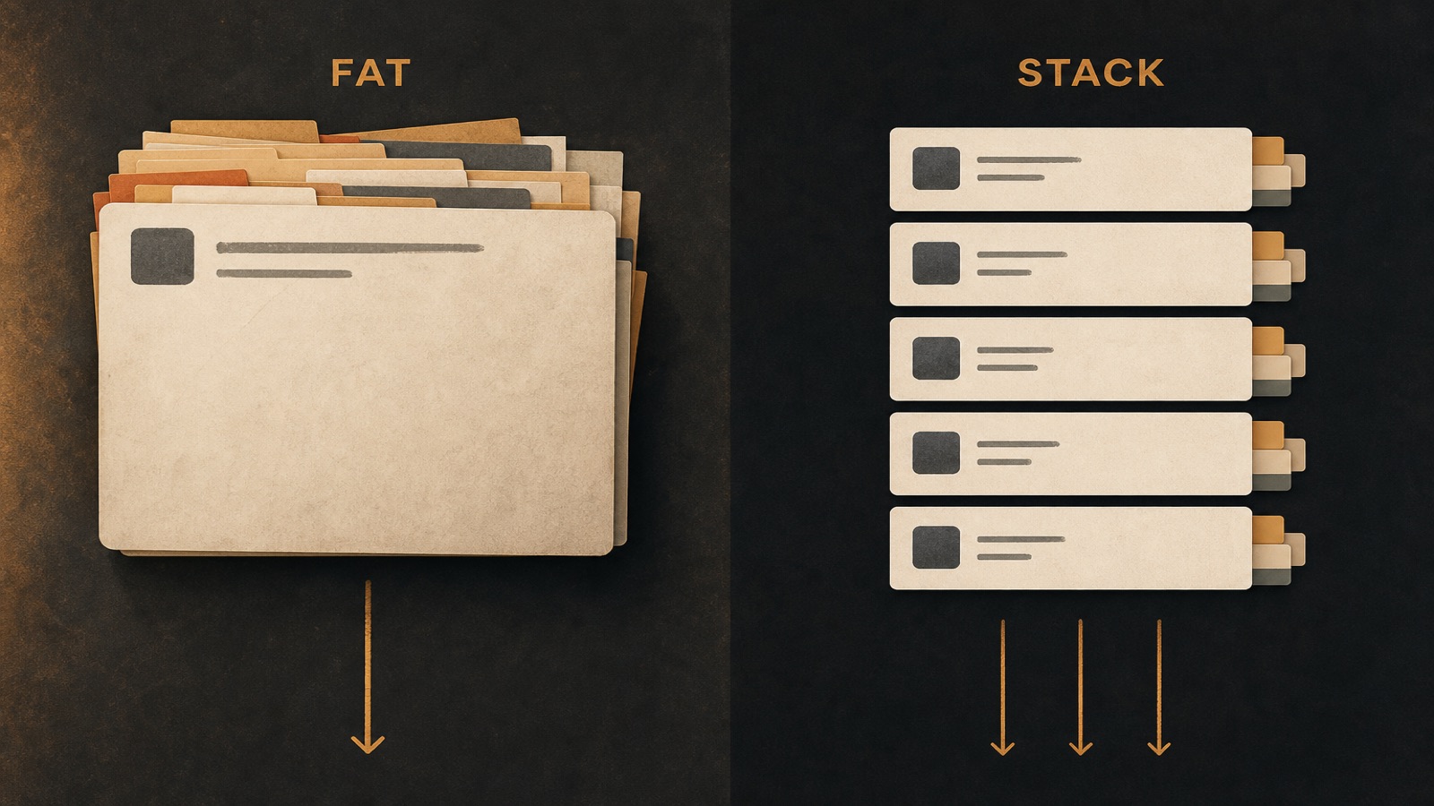 One fat pull request versus a stack of five smaller PRs with parallel review arrows